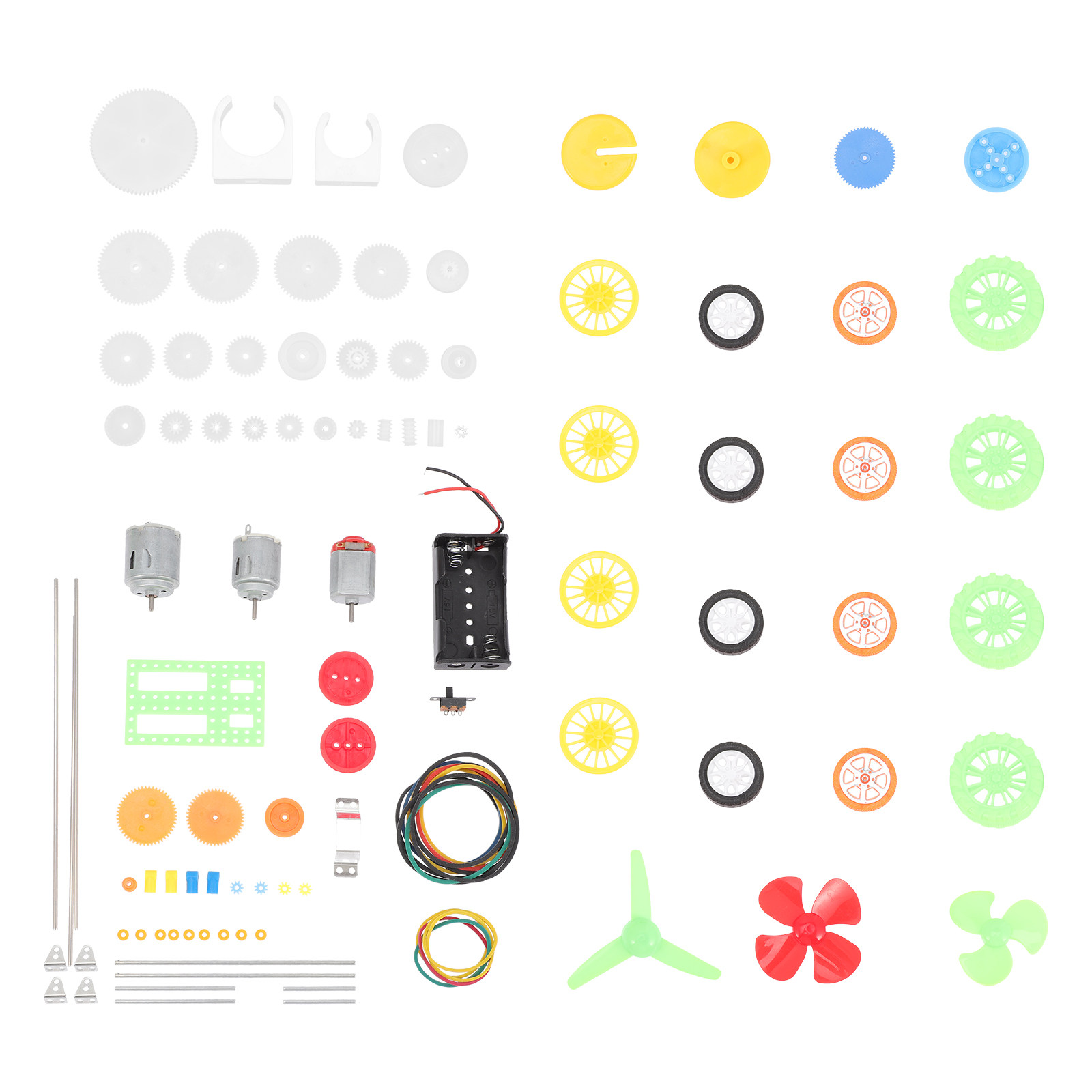 Science Project Kit - 112-delige DC-motor tandwielset, kunststof wielen, accessoires